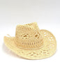 Modern hollow cowboy hat, hand-knitted straw hat, jazz hat with raised brim