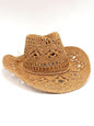Modern hollow cowboy hat, hand-knitted straw hat, jazz hat with raised brim