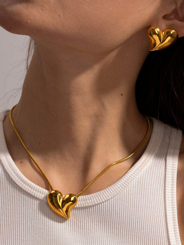 Modern simple 18K gold non-fading large heart-shaped earrings/necklace