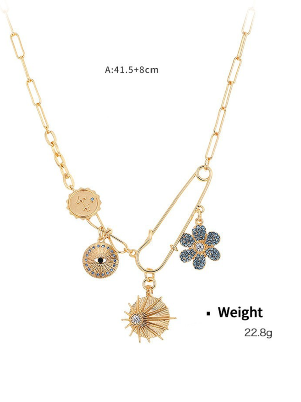 Modern mystical coin-set diamond relief small pendant bib necklace