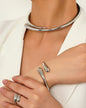 Fashionable and simple heavy metal temperament geometric ring smooth female collar bracelet ring jewelry three-piece set