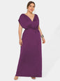 Maternity Knit Dress - Short Sleeve V-Neck Solid Color Dress