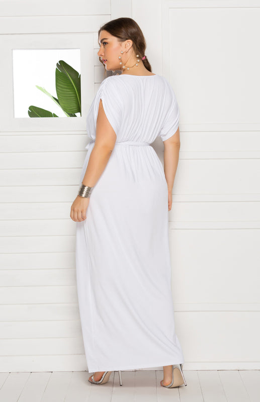 Maternity Knit Dress - Short Sleeve V-Neck Solid Color Dress