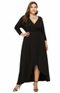 Plus Size Deep V Dress - Three Quarter Sleeve Knit Dress