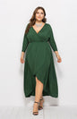 Plus Size Deep V Dress - Three Quarter Sleeve Knit Dress