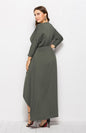 Plus Size Deep V Dress - Three Quarter Sleeve Knit Dress