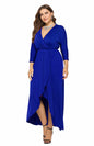 Plus Size Deep V Dress - Three Quarter Sleeve Knit Dress