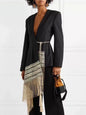 Women's Embroidered Jacquard Blazer with Tassel Hem - Professional Office Wear