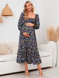 Chiffon Floral Dress - Long Sleeve Polyester Dress for Women