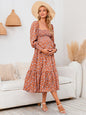 Chiffon Floral Dress - Long Sleeve Polyester Dress for Women