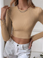 Backless Cropped Knit Top Long Sleeve Women's Shirt