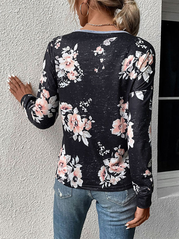 Modern women's long-sleeved color block sweater thin sweater T-shirt