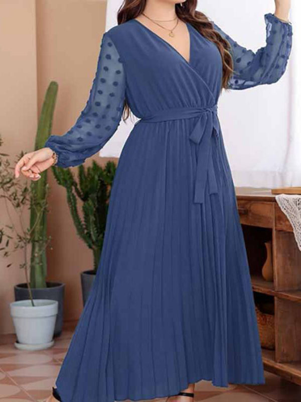 Modern large size elastic waist jacquard patchwork dress