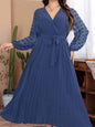 Modern large size elastic waist jacquard patchwork dress