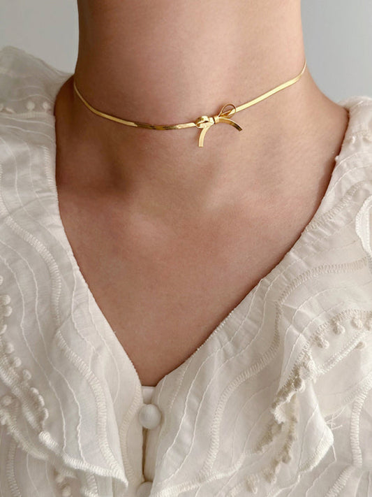 Niche basic snake bone chain bow fresh and sweet necklace earrings
