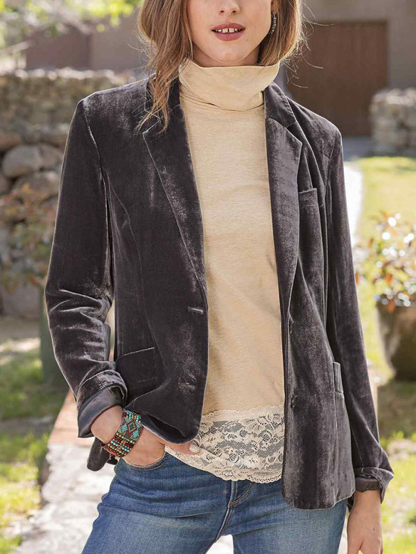Women's Velvet Blazer Top - Casual Suit - Multiple Colors