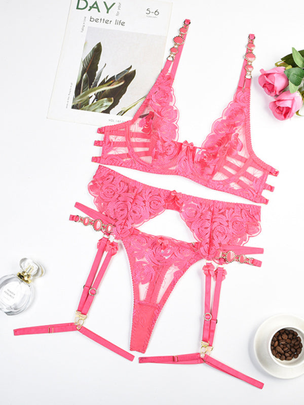 Modern embroidered bra retro decorative sexy push-up underwear set