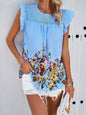 Temperamental casual printed round neck ruffle top