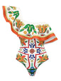 Women's Modern Ruffled Enamel Print Beach Resort Swimsuit Suit