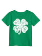Modern style green clover printed loose pullover short-sleeved T-shirt for boys and girls