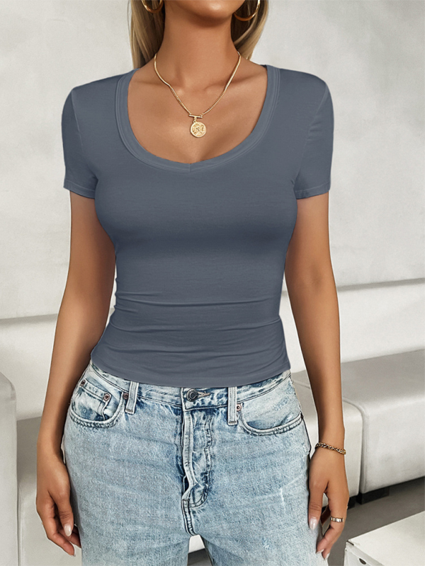 U-Neck Slim Fit Short Sleeve Viscose Women's Crop T-Shirt