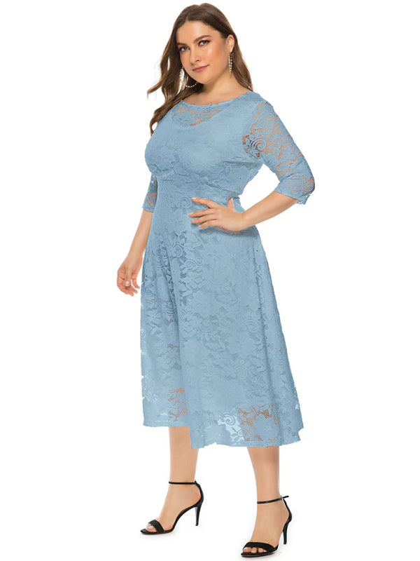 Plus size women's new evening dress bridesmaid dress lace pocket dress