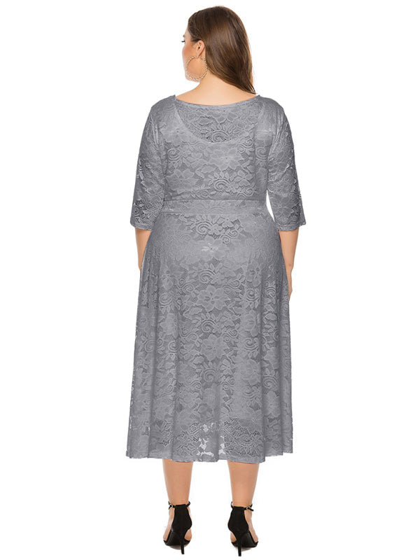Plus size women's new evening dress bridesmaid dress lace pocket dress