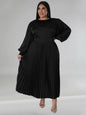 Plus Size Women's Pleated Round Neck Long Sleeve Dress