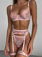 Embroidery and mesh sexy underwear four-piece set