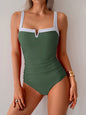 Women's Contrast Color One-Piece Swimsuit - High Elasticity