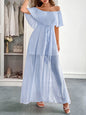 Elegant Strapless Waisted Short Sleeve Long Dress