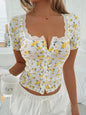 Floral Lace T-Shirt - Y2K Style Short Sleeve Top