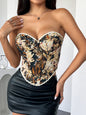 Floral Print Herringbone Vest - Lace-Up Retro Top