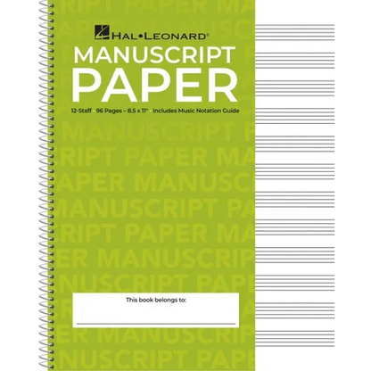 Standard Wirebound Manuscript Paper Green Cover 12 Staves Per Page Music Notation Guide for Composers Students and Musicians Hal Leonard Spiral-Bound - Spiral