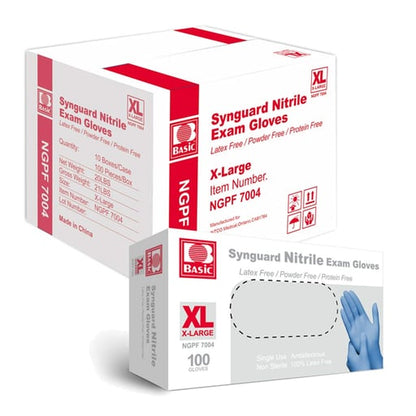 Basic Medical Synguard Nitrile Blue Exam Gloves Powder Free, Latex Free 1000 count
