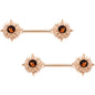 Brown Gem Chocolate Sunshine Rose Gold Tone Barbell Nipple Ring Set