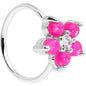 20G 5/16 Clear CZ Pink Faux Opal Flower Circular Ring