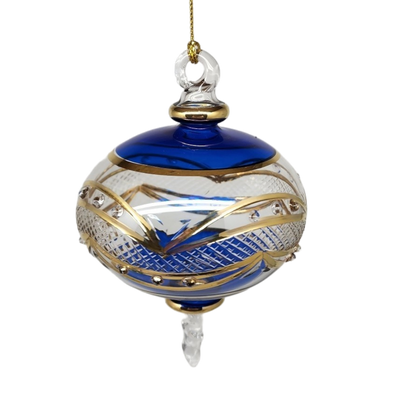 Gold Etched Blown Glass Sphere - Blue