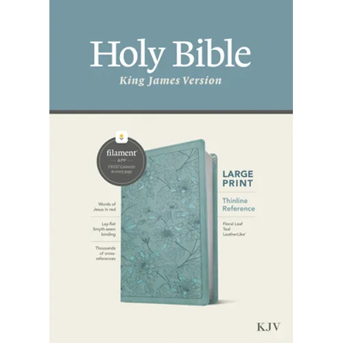 KJV Large Print Thinline Reference Bible, Filament Enabled (Leatherlike, Floral Leaf Teal, Red Letter) - Imitation Leather