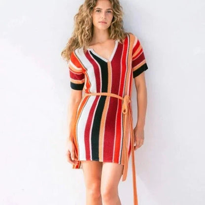 Ixchel Multi-Stripe Tunic Knit Dress