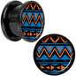 Blue Orange Tribal Print Black Anodized Screw Fit Plug Set 9/16