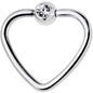 16G 3/8 Clear Gem Stainless Steel Heart Closure Captive Ring