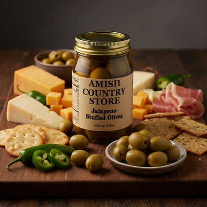 Old-Fashioned Jalapeno Stuffed Olives (16oz) | Amish Country Store