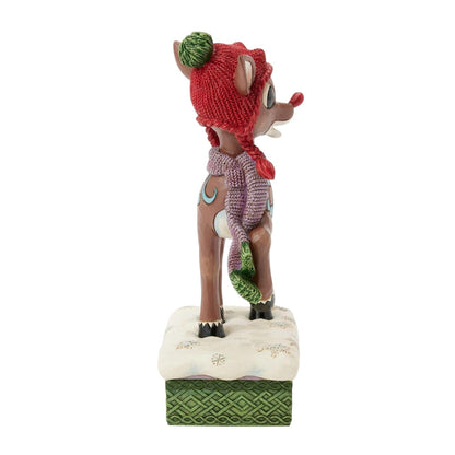 Rudolph Wearing a Knit Hat Figurine