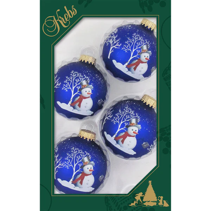 Bell Ringer Snowman on Blue - Glass Ball Ornaments