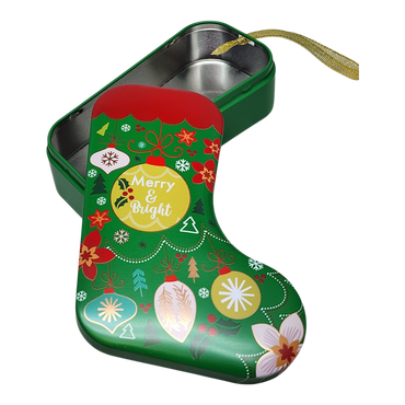 Christmas Stocking Cookie Tin Ornament - Merry & Bright