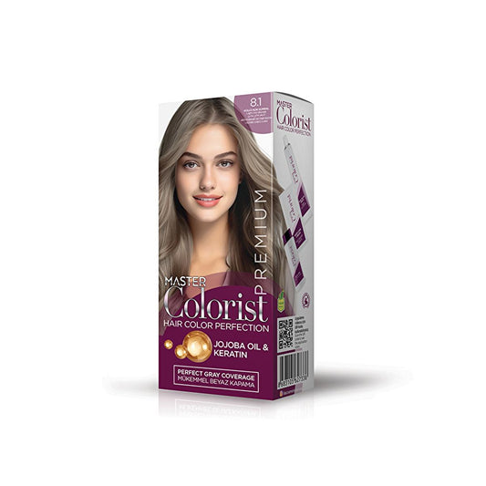 Master Colorist Premium 8.1 Ash Light Blonde Hair Dye: Permanent Color, Jojoba Oil, Keratin Mask, Gray Coverage