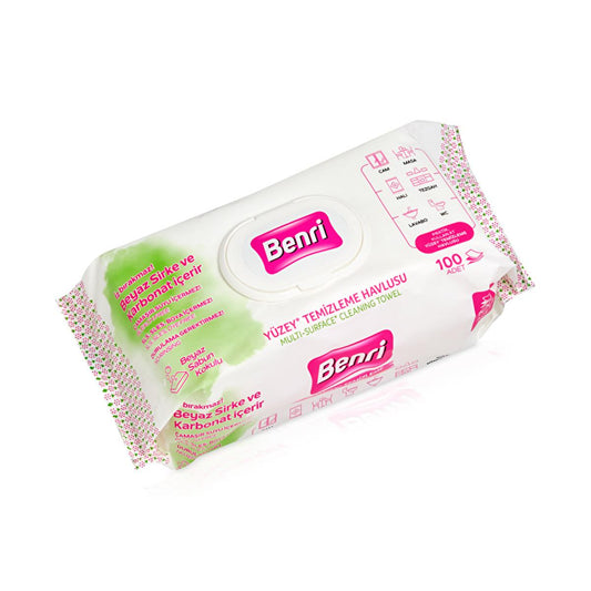 Benri 100-Pack Non-Toxic Streak-Free Cleaning Cloths - Effective Surface Cleaning Wipes
