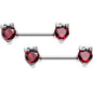 9/16 Red Gem Love of Your Life Barbell Nipple Ring Set