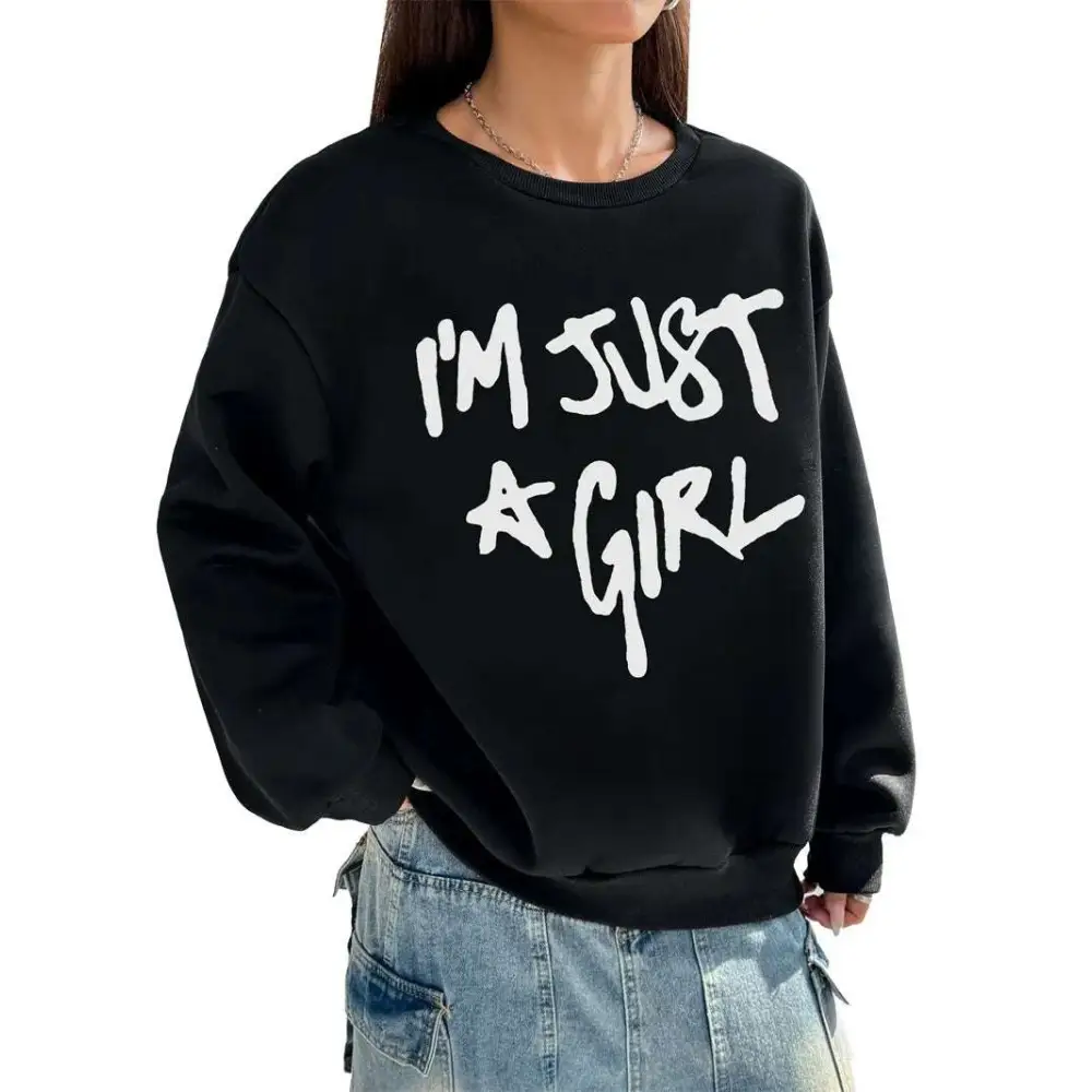 Just A Girl Print Round Neck Oversized Sweatshirt
